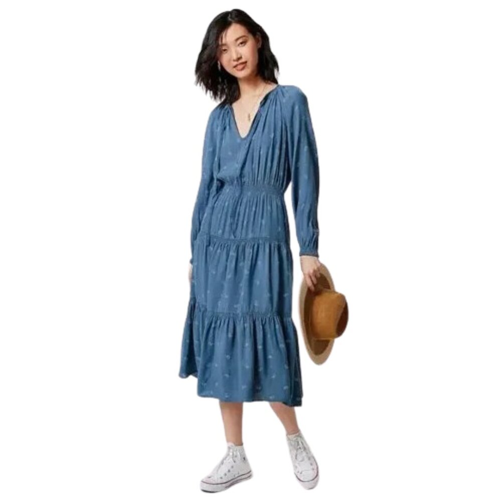Urban Outfitters Boho Prairie Reese Paisley Tiered Smocked Midi Dress